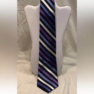 Ralph Lauren (Chaps) Mens Striped Silk Necktie, Purple/Silver/Blue